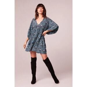 Band of the Free Mallory babydoll women's dress blue floral NWT Size Medium Boho